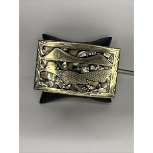 Alpaca Mexico Vintage 70s RoadRunner Silver Belt Buckle With Abalone Shell Inlay